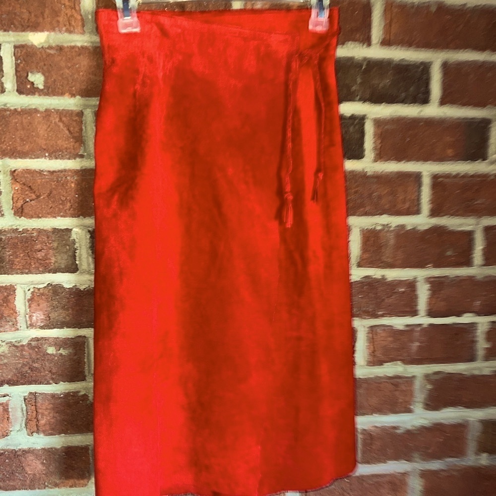 Custom made vintage Red suede wrap skirt by Patricia Wolfe in Texas